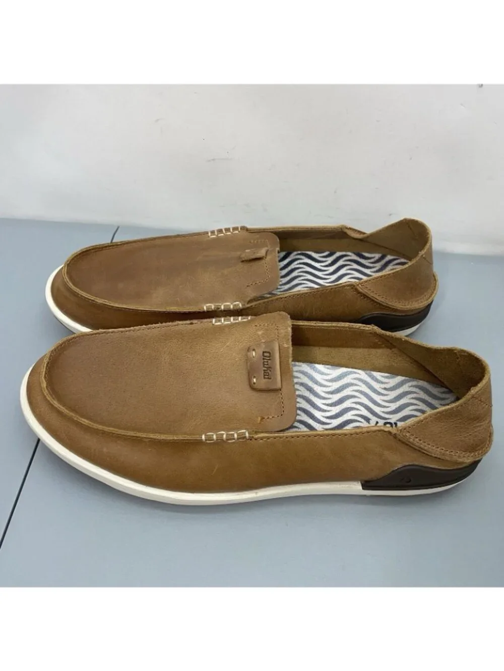 OluKai Kakaha Shoes Loafers Casual Comfort Slip On Leather Brown Mens 13